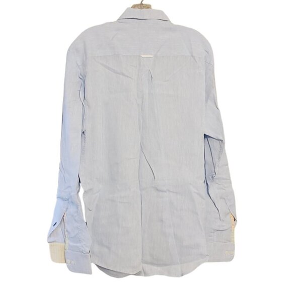 MINE | Men's Blue Multicolored Placket 100% Linen Button-Down Shirt (Size Large) - Picture 12 of 12